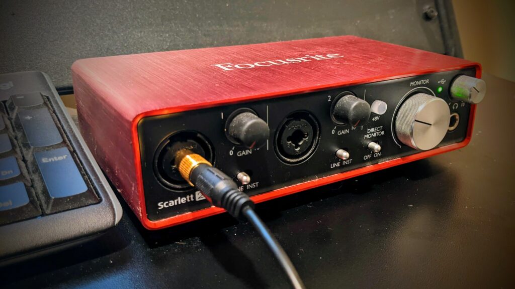 An audio interface receiving and instrument cable